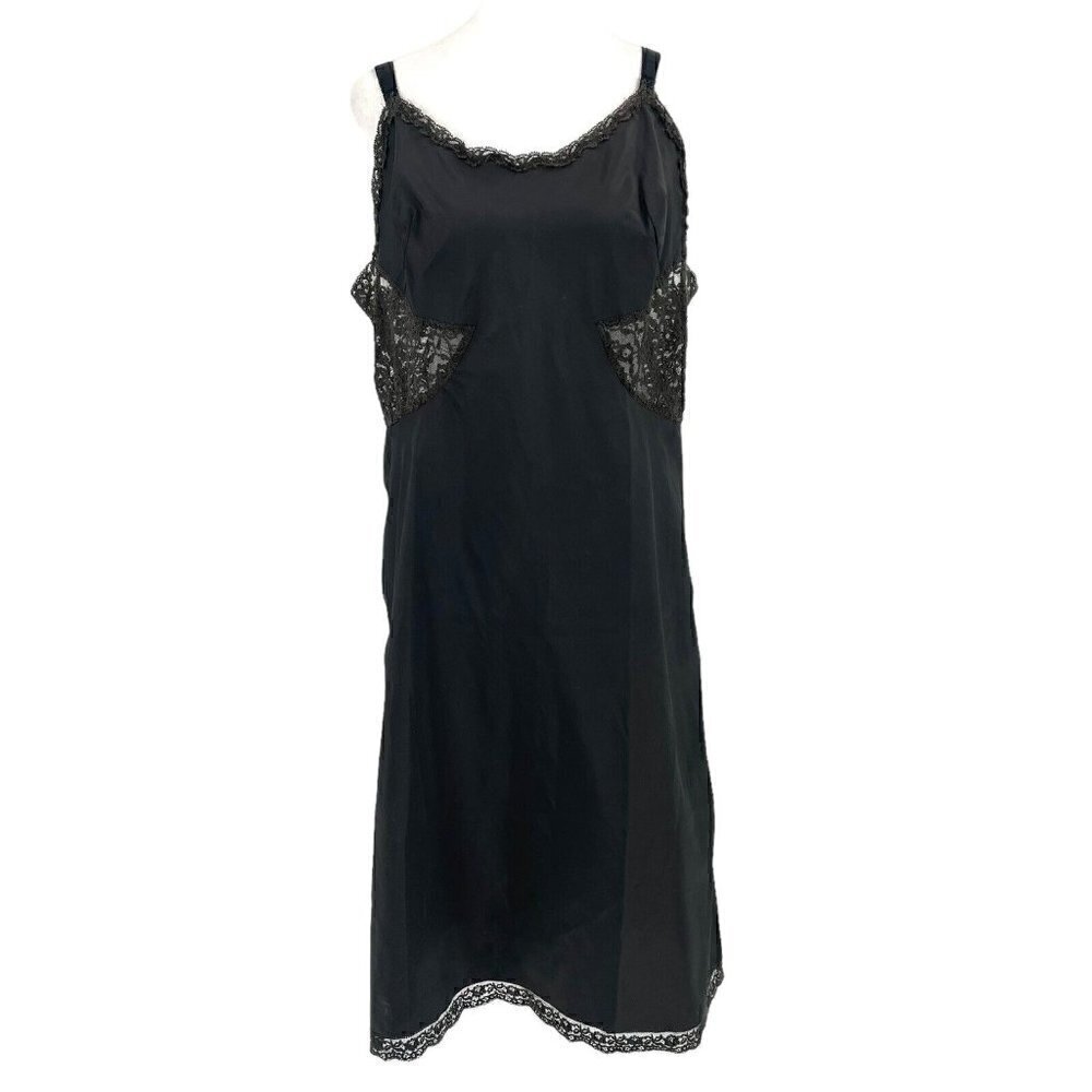Vintage 50s Barbizon Ariel Tafredda Lace Lingerie Slip Dress Black size 16